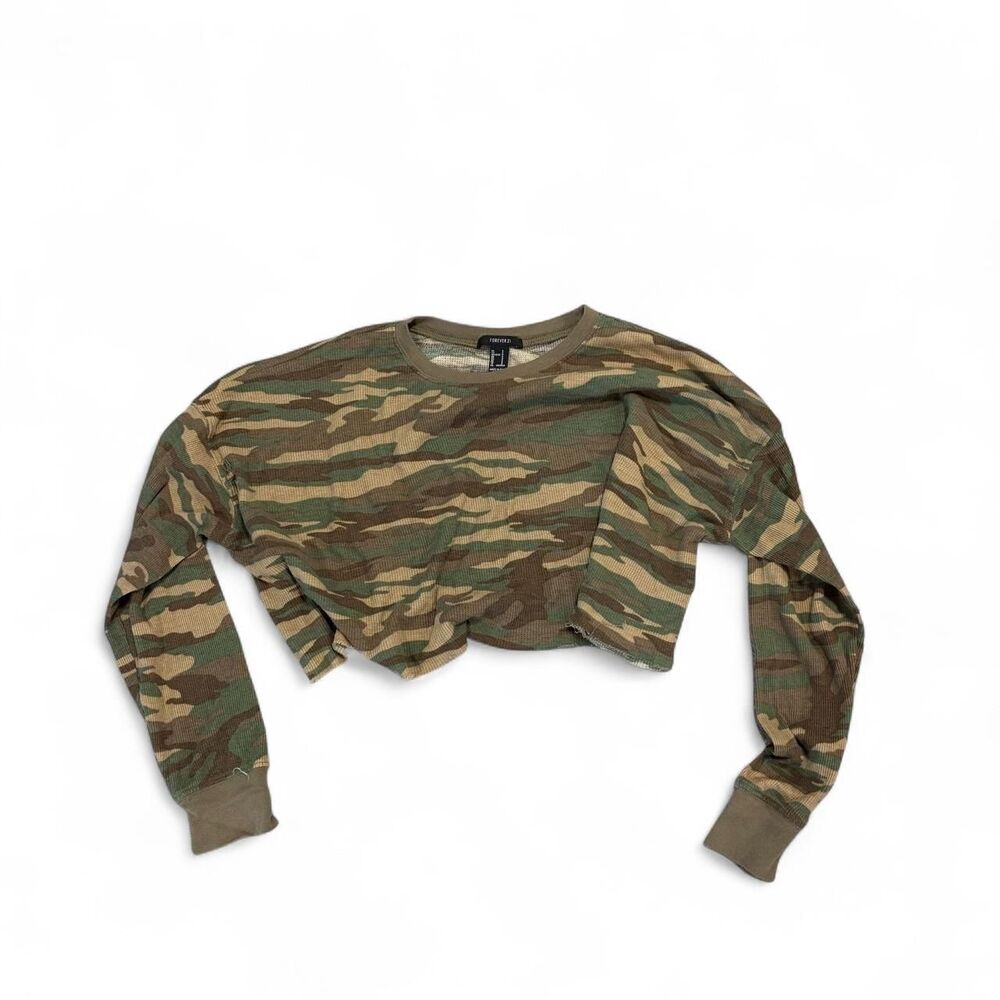 Forever-21 Women's Green and Khaki Crop-top